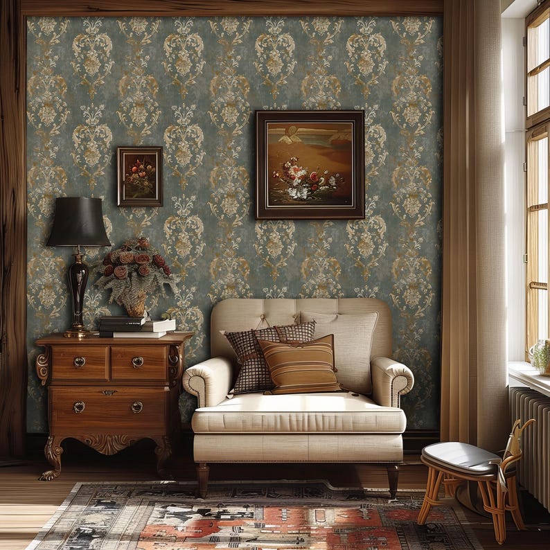 Transform your bedroom with the timeless elegance of our William Morris Vintage Removable Wallpaper. This self-stick wallpaper features a classic damask design, perfect for adding a touch of retro wall art to your space.