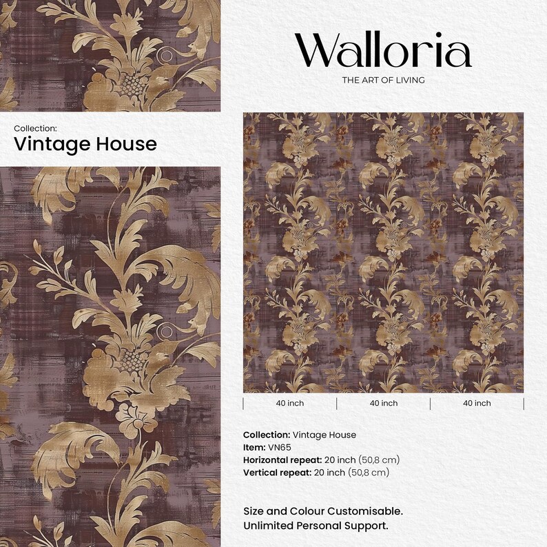 Enhance your home with our Removable Dark Red and Purple Wallpaper Roll, perfect for adding a touch of vintage charm and cottage style to any room. This wallpaper features a stunning vintage mural design in deep red and rich purple hues.