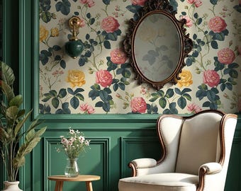 Vintage Rose Floral Wallpaper: Classic Botanical Wall Decor - WR06