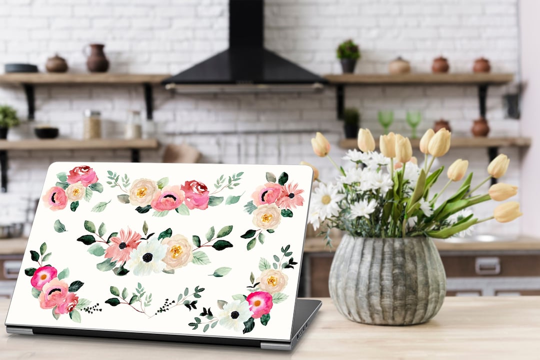 Watercolor Floral Laptop Skin Flowers Vinyl Decal Sticker Dell Inspiron ...