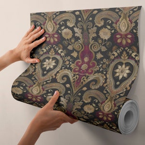 Bohomuurschildering, paisley Peel and Stick-behang, vintage muurkunst BR07