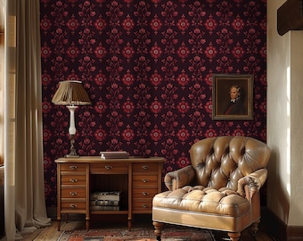 Burgundy Floral Wallpaper: William Morris Vintage Wall Mural - BE04