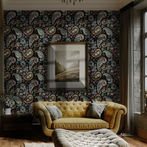 Salbei-grüne Retro Paisley Tapete Vintage Art Deco Tapete Trendiges Blumen Wandbild BR17