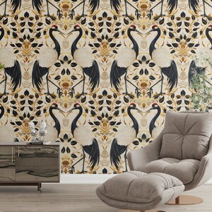 Beige Eleganz Pfau Tapete Vintage Art Deco Tapete Vögel Tapete Art Deco Wandbild DB03