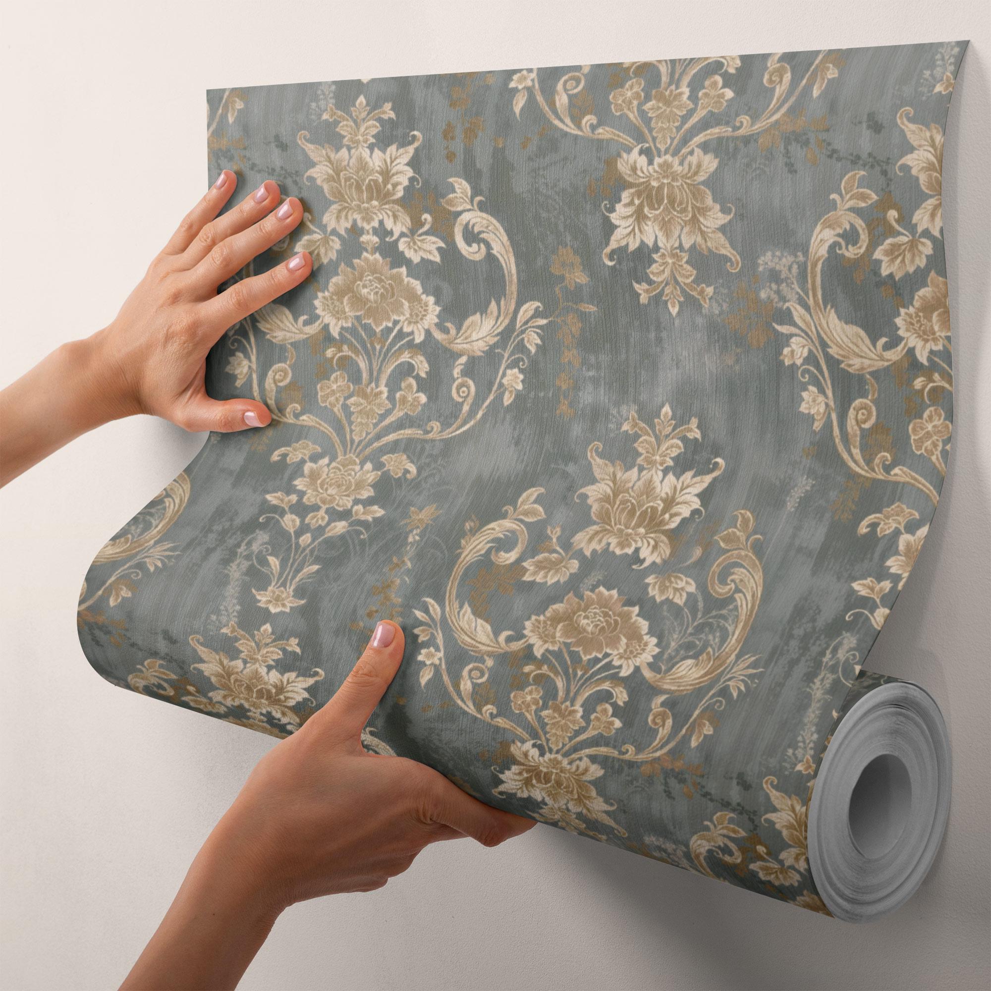 Luxury Damask Floral Wallpaper – Gold and Gray Baroque Wall Mural for ...