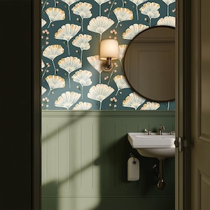 Sage Green Botanical Wallpaper – Removable Floral Wall Mural, Boho Canvas Decorative Wallpaper BM38