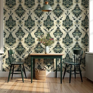 Art Nouveau Style Wallpaper, William Morris Peel and Stick Wall Mural, Cottage Green Wallpaper  VN103