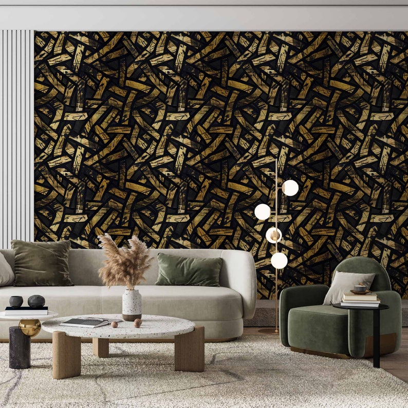 Luxury Geometric Gold Wallpaper: Art Deco Black Wall Mural - BG01 - Etsy