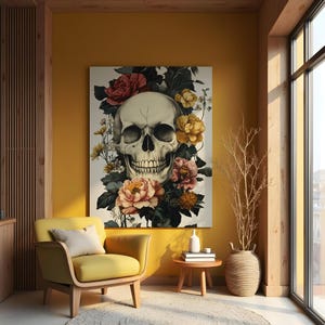 Dark Skull Art Print, Gothic Skeleton Painting for Home Decor DS03-02
