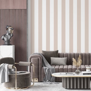 Pink Stripe Peel and Stick Wallpaper, Scandinavian Wall Art, Removable Vinyl Wallpaper, Renter Friendly SS01
