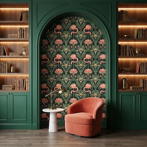 Dark Floral Flamingo Wallpaper: Art Deco Botanical Mural - DB09 image 5