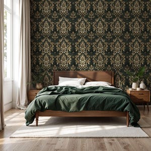 Removable William Morris Wallpaper – Vintage Botanical Wall Mural in Dark Green for Cottage Aesthetic VN94
