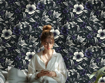 Dark Floral Peel and Stick Wallpaper: Secret Garden Wall Mural