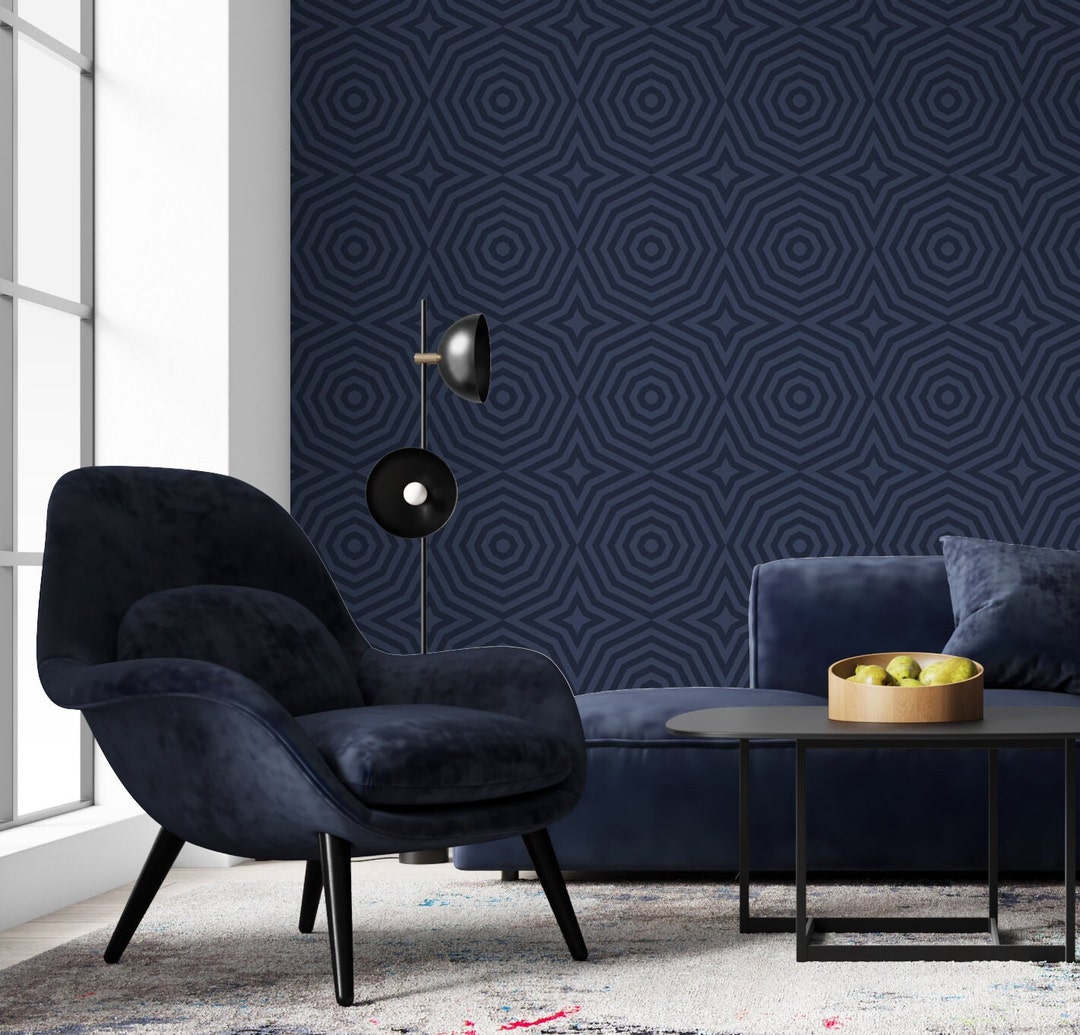 Boho Geometric Peel and Stick Wallpaper: Dark Blue Walloria - Etsy