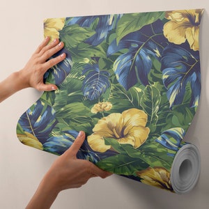 Whimsical Jungle Mural Wallpaper, Large Floral Peel and Stick, Boho Botanical Accent Wall Decor MJ01