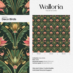 Elegance birds wallpaper designs. Discover elegance with our Art Deco Wall Murals. This collection includes vintage seamless patterns with birds, like this Pink Flamingos  and Flowers. Dark Floral Wallpaper will make your interior Elegance.