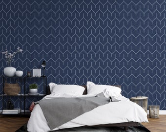 Navy Blue Wallpaper Peel and Stick Wallpaper Modern Boho Geometric Wallpaper Designer Wallpaper SM50