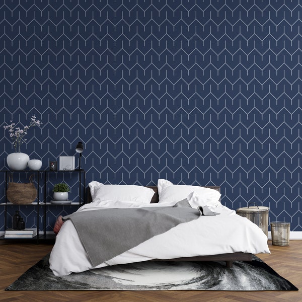 Navy Blue Wallpaper Peel and Stick Wallpaper Modern Boho Geometric Wallpaper Designer Wallpaper SM50