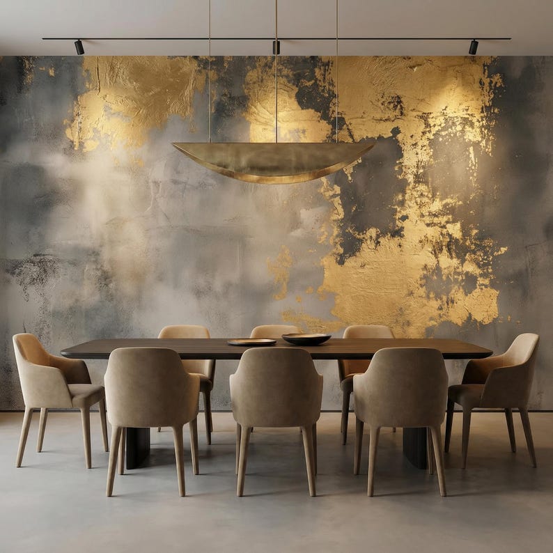 Gold Accent Dark Plaster Wallpaper: Textured Peel and Stick Mural - Etsy