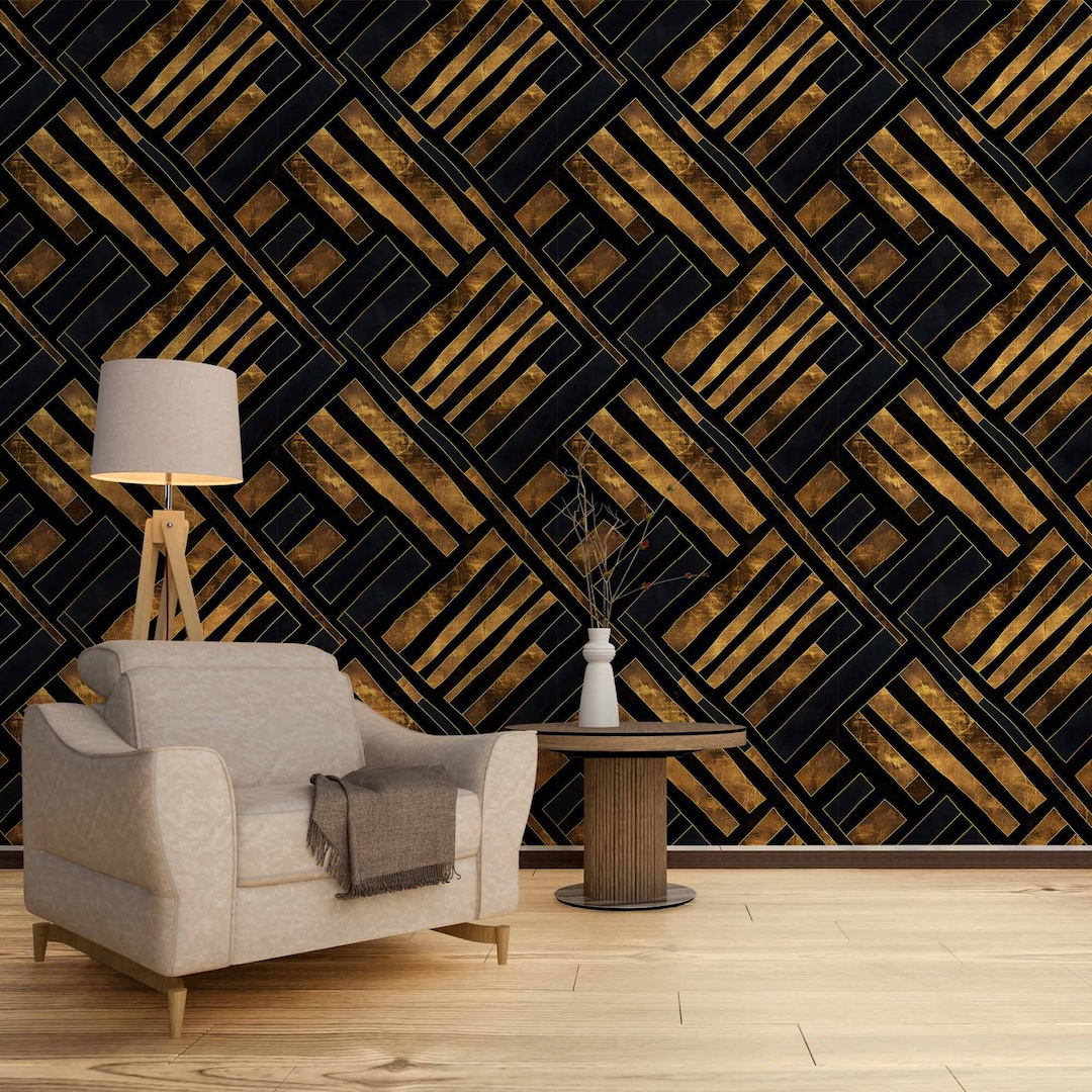Art Deco Gold Geometric Wallpaper: Peel and Stick Designer Wallpaper ...
