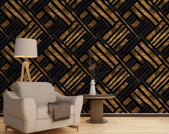 Art Deco Gold Geometric Wallpaper: Peel and Stick Designer Wallpaper - BG08