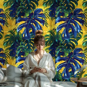 Large Floral Wall Mural, Boho Botanical Peel and Stick Wallpaper, Colorful Jungle Decor MJ02
