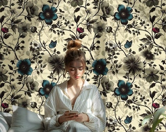 Dark Floral Peel and Stick Wallpaper: Secret Garden Accent Wall