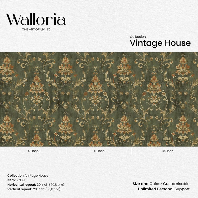 Enhance your home with our Vintage Dark Green Damask Removable Wallpaper. This wallpaper roll features an elegant bohemian damask pattern in rich dark green, ideal for adding a touch of vintage charm to any cottage or farmhouse decor.