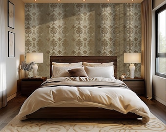 Damask Wallpaper: Neutral Classic Pattern for Bedroom, Guest Room, Accent Wall - VN50