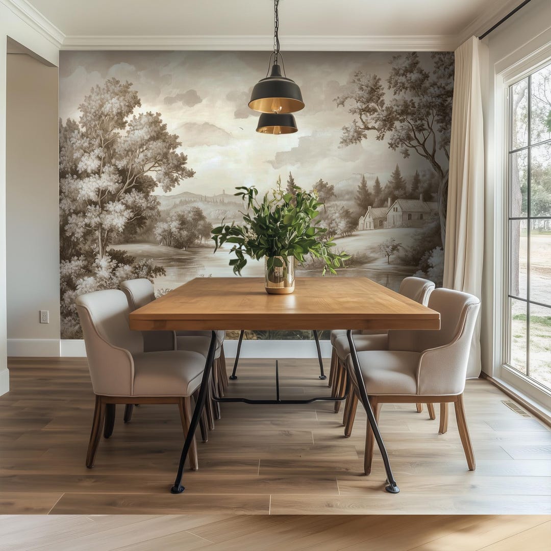 Elegant Tapestry Landscape Wallpaper, Vintage Pastoral Wall Mural ...