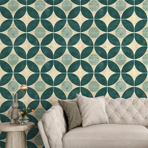 Beige and Navy Blue Livingroom Wallpaper Mural Geometric Minimalist Boho Wallpaper SH32