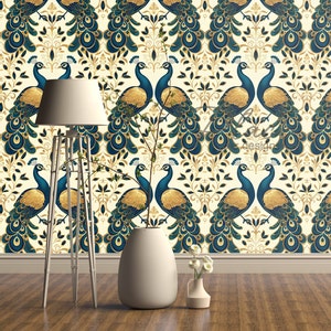 Peacock Peel and Stick Wallpaper, Art Deco Wall Mural, Bird Wallpaper Peel and Stick DB01