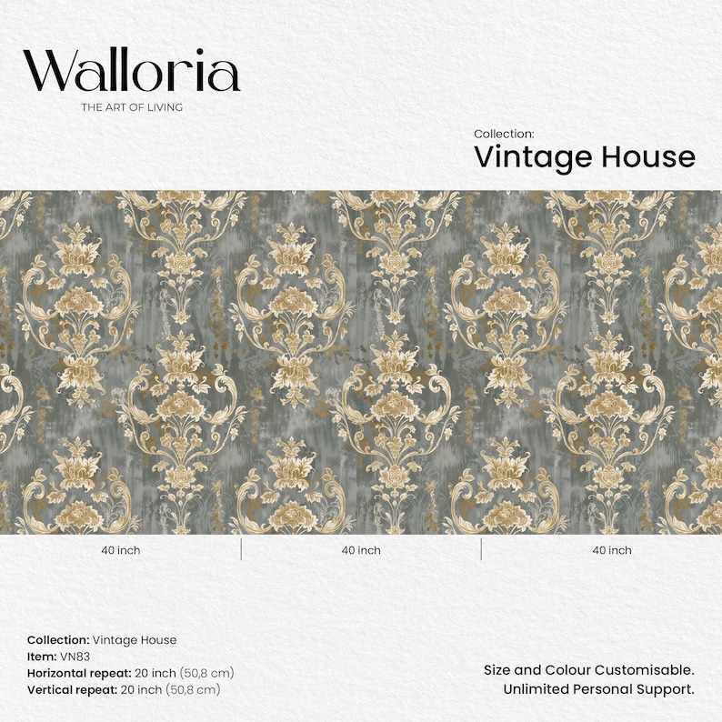 Luxury Damask Floral Wallpaper – Gold and Gray Baroque Wall Mural for ...