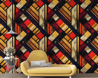 Abstrakte Boho Rot Gelb Tapete Geometrische Büro Dekor Boho Wand Aufkleber Minimalistische Büro Wand Kunst WR16