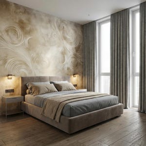 Mural abstracto beige: Arte mural con textura neutra en espiral - VS67