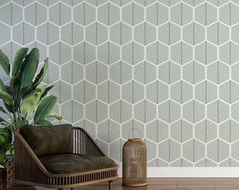 Sage Green Geometric Wallpaper: Modern Boho Peel and Stick