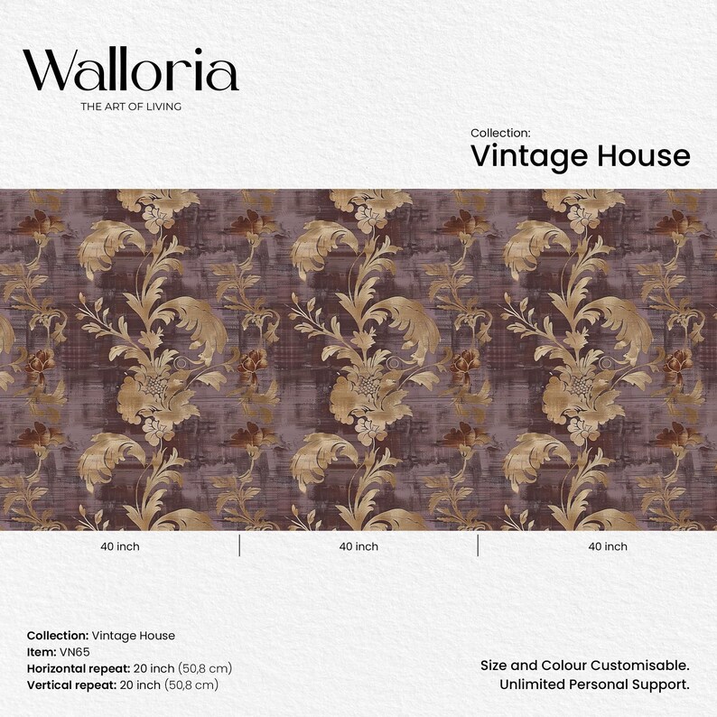 Enhance your home with our Removable Dark Red and Purple Wallpaper Roll, perfect for adding a touch of vintage charm and cottage style to any room. This wallpaper features a stunning vintage mural design in deep red and rich purple hues.