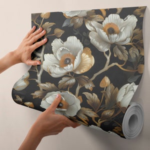Oriental Chinoiserie Wall Art, Chinese Peonies Wallpaper, Vintage Asian Mural SD10