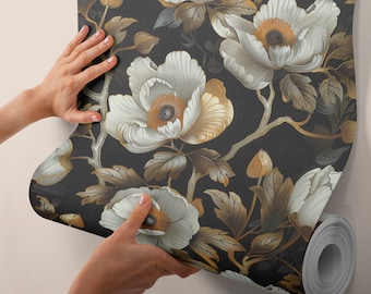 Arte mural de estilo chinoiserie oriental, papel pintado de peonías chinas, mural asiático vintage SD10