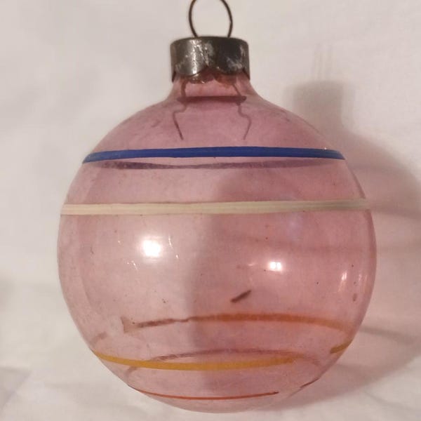 Vintage WWII Pink Unsilvered Glass Christmas Ornament