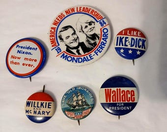 Vintage Political Metal Pin Back Buttons