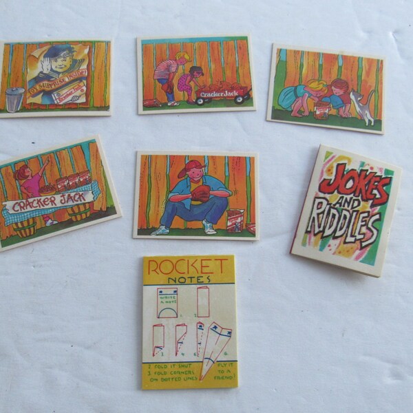 7 Vintage Cracker Jack Small Booklets and Fun Stickers