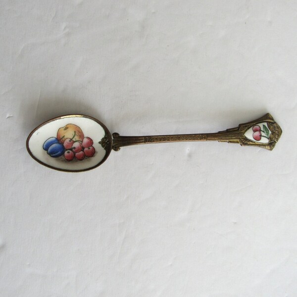 Vintage Porcelain Enamel on Metal Demitasse Spoon Fruit Theme, Klepa Arts Czecho