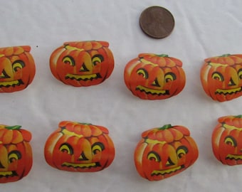 8 Vintage Jack o Lantern Die Cut Stickers Unmarked Dennison