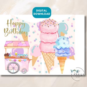 Printable Greeting Card ICE CREAM Digital Happy Birthday Card