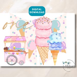 Printable Greeting Card ICE CREAM ONE 1st Birthday Digital Card