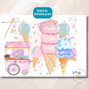 Printable Greeting Card ICE CREAM TWO 2nd Birthday Digital Card