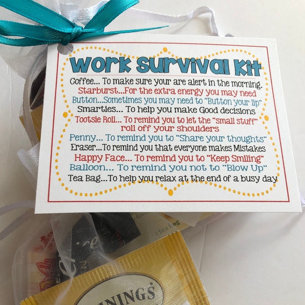 WORK Survival Kit -Sweet Thoughts goody bag, Happy Birthday, friends, co-workers, secretary, have a great day, smile, funny GAG BAG, mom