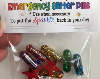 EMERGENCY GLITTER PILLS - Gag Gift Bags, joke, hilarious, funny, white elephant ,silly, novelty prank, goody bags, shower,Birthday party fun