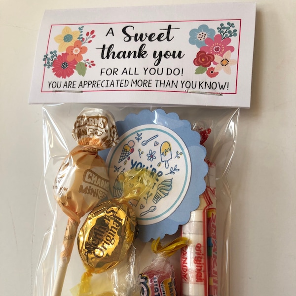 A SWEET THANK YOU -Sweet Thoughts goody bag, Team, staff, friends, co-workers, secretary, have a great day, smile, work bag, appreciation